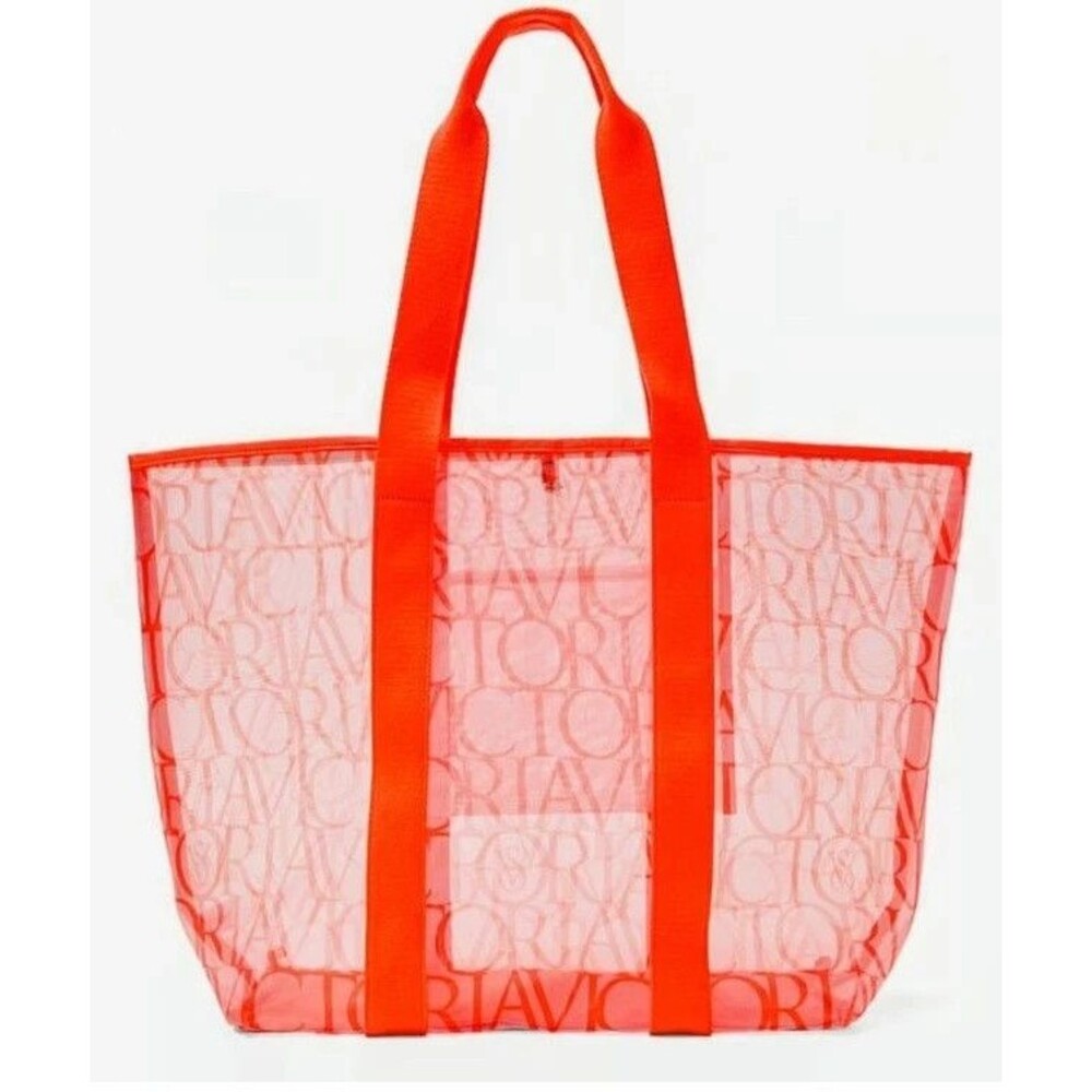 VICTORIA'S SECRET Mesh Large Beach Tote Orange Clear NWT Beach shopper GYM